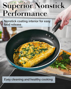 Cook N Home Nonstick Frying Pans Set 3 Piece, 8, 9.5, 11-Inch Kitchen Cooking Skillets Saute Fry Pan Induction Compatible, Turquoise