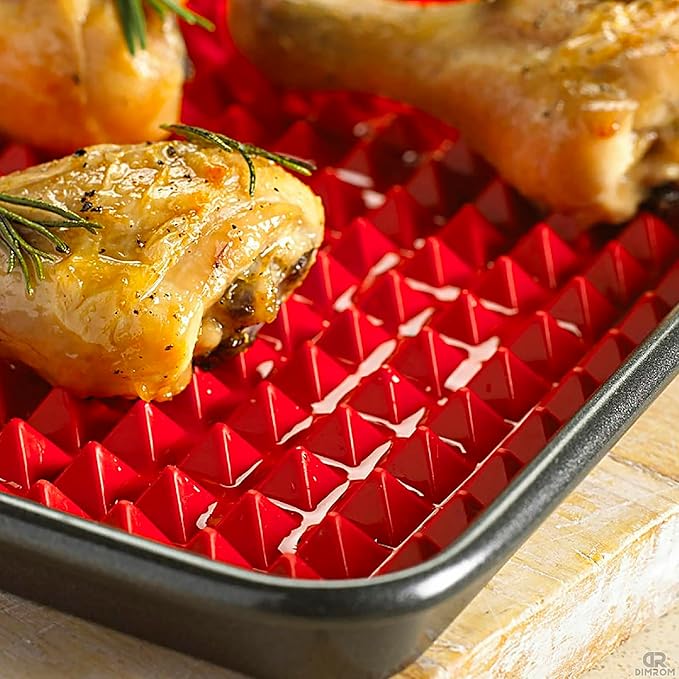 Red Silicone Baking Mat - 16x11.42" Non Stick Baking Mat With Fat Filtering Red Pyramid Design, Suitable for Oven & Microwave - Flexible & Easy-to-Clean Silicone Cooking Mats for Roasting, BBQ, Bacon