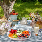IVYHOME 3-Tier Chilled Serving Tray with Lid, 15" Fruit Ice Serving Platter with 4 Compartments, Shrimp Cocktail Serving Dish, Divided Serving Bowl for Parties