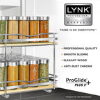 LYNK PROFESSIONAL® Élite™ Pull Out Spice Rack Organizer for Inside Kitchen Cabinets - 10-3/8 inch Wide - Slide Out Drawer – Wood/Chrome Sliding Spice Organization for cabinet - Spice Racks - 2 Tier