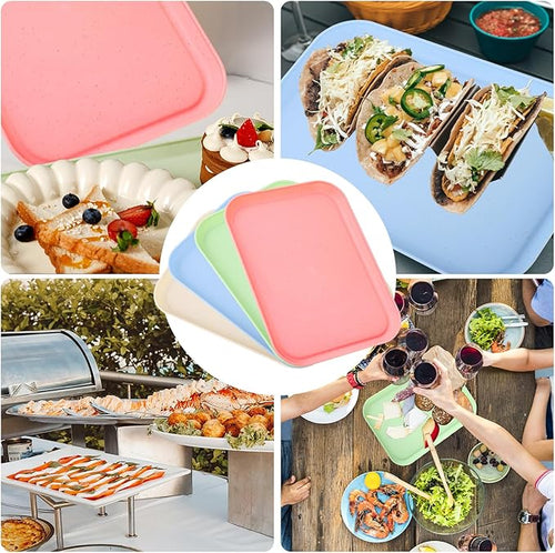 4 Pack Multicolo Plastic Serving Trays for Party Serving Food - Rectangular, 8.66 by 12 in, Heavy Duty Dessert Trays for Food Erving Platters for Party Tray Decor Veggie,Snack