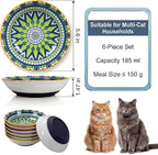 Ceramic Cat Food Bowls 6 Pack – Shallow Cat Bowl with Non-Slip Silicone Base, Whisker-Fatigue Dishes for Indoor Cats Puppy – Microwave Dishwasher Safe – 5.3 oz Cute Pet Plates for Wet Dry Food Water