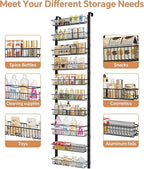MIAOLI Over the Door Pantry Organizer, 10-Tier Adjustable Spice Rack Cabinet Door Shelves, Hanging Seasoning Organizer for Kitchen Bathroom, Laundry Room Organization, Black