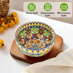 Meolibour Ceramic Cereal Bowls Set of 6, 28 oz Bohemian Soup Bowl, Colorful Bowls Set for Kitchen, Dessert Bowls for Salad, Pasta, Oatmeal, Ramen, Oatmeal, Fruit, Dishwasher & Microwave Safe