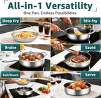 LOLYKITCH 5.5-Quart Hybrid Sauté Pan with Lid, 12-Inch Nonstick Deep Skillet with Fry Basket & Tongs, 3-ply Stainless Steel Large Frying Pan with Steam Insert, Works on All Cooktops