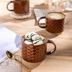 GBhome 15OZ Stackable Coffee Mugs, Ceramic Coffee Cups with Texture Patterns for Man,Woman,Dad,Mom, Modern Mugs Set of 4 for Latte/Cappuccino/Cocoa. Dishwasher&Microwave Safe, Caramel