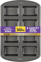 Wilton Gold Non-Stick Mini Loaf Pan, Cold-Rolled Steel Bakeware, Made without PFAS, Packaging May Vary