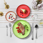Selamica Ceramic Plates and Bowls Sets,18 Pieces Dinnerware Sets for 6,Dishwasher & Microwave Safe dish set,Family & Holiday Dining, Dopamine