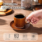 GBhome 6OZ Stackable Coffee Mugs with Stand and Saucer, Ceramic Coffee Mugs Set of 4 with Texture Patterns for Man,Woman,Dad,Mom, Modern Coffee Cups for Latte/Espresso. Dishwasher&Microwave Safe