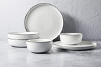 Gibson Home Oslo 16-Piece Porcelain Dinnerware Set, Service for 4 – White Plates with Black Rim, Microwave & Dishwasher Safe