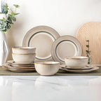 GBHOME Ceramic Dinnerware Sets,12 pcs Embossed Elegant Stoneware Plates and Bowls Sets, Housewarming Wedding Gift | Dishwasher & Microwave Safe | Dishes Set Service for 6