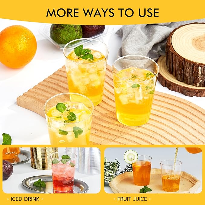 RACETOP 10 oz Clear Disposable Plastic Cups [100 Pack], Clear Plastic Cups Tumblers, Heavy-duty Party Glasses, Disposable Cups
