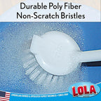 LOLA Dish Brush w/Scraper, 144 Pack, Durable Fiber Non-Scratch Bristles, Ergonomic Non-Slip Grip Handle, for Baked-on & Caked-on Messes