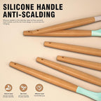 Silicone Cooking Utensils Set - AVGPD Silicone Kitchen Utensils for Cooking Wooden Handles, 446°F Heat Resistant Kitchen Utensil Spatula Sets, Gadgets for Non-Stick Cookware BPA FREE (Multicolour)