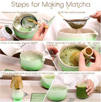 Matcha Whisk Set, Ceramic Matcha Set Includes Bowl & Holder, Bamboo Whisk (Chasen), Scoop, Spoon and Sifter, 6PCS Matcha Kit Covers Everything Needed for Making Matcha (Green)