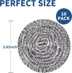 Stainless Steel Scrubber Scrubbing Scouring Pad Sponges Clean Pot Pan and Steel Wool for Kitchen Bathroom (10Pcs Metal Scrubber)