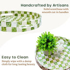 CHI AN HOME 12.6" Capiz Decorative Tray with Handles, Checkered Round Serving Tray for Coffee Table, Kitchen Counter, or Bathroom (Pistachio Green)
