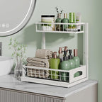 Under Sink Organizer, 2 Pack Cabinet Organizer for Kitchen, Height Adjustable Pull Out Heavy Duty 2 Tier Metal Under Sink Storage for Bathroom Pantry (White, 2 Pack)