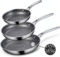 Ammeloo Hybrid Tri-Ply Stainless Steel Frying Pan Set, 8"/9.5"/11" Cooking Pans, Non Stick Frying Pans and Skillets, Chef Pan, Non Toxic, Dishwasher Safe, Induction Compatible, Black Interior