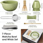 Matcha Whisk Set Matcha Kit - 7 Pcs Japanese Tea Set Includes Matcha Bowl with Spout,Bamboo Whisk with Ceramic Holder,Bamboo Scoop and Rest,Sifter,Tea Towel, for Ceremony Matcha Lovers Gift,Green