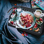 Large Non Slip Serving Tray with Handles, Silicone Gripping Nubs Lap Food Trays for Eating, Dishwasher Safe Serve for Dinner Snack Fruit Dessert Breakfast Beverage, Rectangular, Set of 2, Black