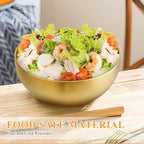 Supkiir Stainless Steel Salad Bowls with Gold Tong, 9.8”×4.5” 51oz Gold Kitchen Mixing Bowl, Large Serving Bowl Nesting Bowls for Mixing Cooking Baking Prepping Salad Soup Fruit