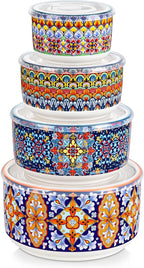 vancasso Serving Bowls with Lids Set of 4, Ceramic Nesting Mixing Bowls for Food Storage, Prep and Stackable, Dishwasher & Microwave Safe Gift Set, 60/36/20/10 OZ, Series SIMI