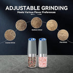 Gravity Electric Salt and Pepper Grinder set of 2, Automatic Salt And Pepper Grinder Set, Adjustable Roughness, Battery Powered, LED Light, 2 Pack, (Light Grey)