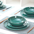 Bestone 12 Pieces Round Kitchen Dinnerware Sets，Plates and Bowls Sets,Dishes, Plates, Bowls, Dish Set, Chip Resistant Ceramic Dinnerware Set, Dishwasher/Microwave Safe,Service for 4,Ceylon Green