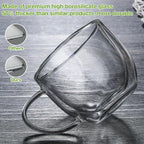 Double Walled Glass Coffee Mugs Set of 2, 8 oz Hand Blown Insulated mugs with Handle, Clear Coffee Mugs for Cappuccino, Latte, Espresso, Americano, Tea Bag, Beverage Glasses Heat Resistant Coffee Cups
