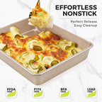 HONGBAKE Deep Baking Pans Set for Oven, Nonstick Rectangle Sheet Cake Pans for Baking, 13/11/9 Inch Rectangular Oven Tray for Cooking Brownie Lasagna, Stackable Multi-Depth Bakeware, Golden