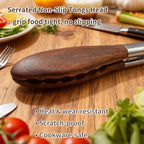 Wooden Tongs for Cooking & Serving Food, Anti-Slip Long Handle Wooden Kitchen Tongs Heat Resistant, Stainless Steel Salad Tongs with Walnut Wood Tip, Locking & Hanging Cooking Utensils Set