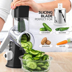 Zulay Rotary Cheese Grater 3 Blade Cheese Shredder - Manual Hand Crank Cheese Grater With Reinforced Suction & 3 Interchangeable Drums - Easy to Use Vegetable Chopper - Black