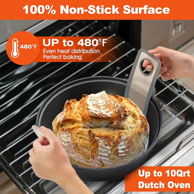 Silicone Bread Sling Dutch Oven - Best Japan Silicone. Non-Stick & Easy Clean Reusable Bread Baking Mat. With Extra Long Handles Baking Sheet Liner, 1 Grey pcs for Transferable Dough