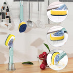 Dish Brush with Soap Dispenser Storage Set with 2 PCS Sponge Refills & Holder, Soap Dispensing Dish Brushes, Sponge with Soap Dispenser Handle, Dish Sponges with Handle for Dishes Pans Pots Sink