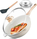 AOSION 12 Inch Nonstick Ceramic Deep Frying Pan Skille with Lid,5.5QT Sauté Pan for Cooking with Steam Rack,Healthy Large Skillet,Stay Cool Handle, Induction Compatible, PFOA & PFAS Free. (WHITE)