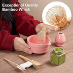 YOLIFE 7 Pcs Matcha Whisk Set, Includes Matcha Bowl with Spout, Bamboo Whisk (Chasen) with Ceramic Holder, Scoop and Powder Spoon, Sifter, Matcha Kit for Ceremony (Pink)