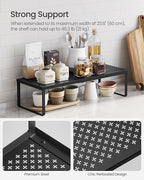 SONGMICS Spice Rack, Expandable Kitchen Countertop Shelf, Small Cupboard Organizer, Metal, Space-Saving Tabletop Shelf, Matte Black UKCS007B01