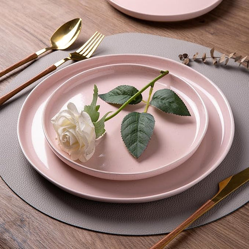 AmorArc Ceramic Dinnerware Sets for 4, 12 Pieces Handpainted Plates and Bowls Set with Rustic Terracotta Underside, Scratch Resistant Stoneware Dishes Set, Dishwasher & Microwave Safe, Cloud Pink