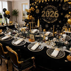 WDF Partyware 175PCS Black and Gold Plates - Black Disposable Plates for Party - 25Guests Disposable Dinnerware Set for Graduation Wedding Party Birthday