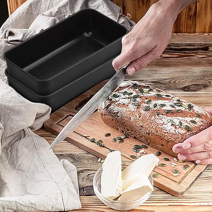 P&P CHEF Loaf Pan Set, 9 x 5 Inch Bread Pans, Stainless Steel Loaf Toast Baking Pans For Bread Meatloaf Lasagna Cake, Healthy & Non Toxic, Oven Safe& Easy Clean, (Black, 6Pcs)