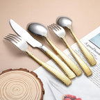 Hammered Silverware Set For 4,Forks and Spoons 18/10 Stainless Steel Heavy Duty Silverware Gold Cutlery Set 20 Piece Flatware Set,Mirror Polished,Dishwasher Safe (20 pcs gold)