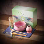 Matcha Whisk Set, Ceramic Matcha Set 8 Pcs, Matcha Kit Set Includes Matcha Bowl, Matcha Whisk and Holder, Bamboo Scoop and Rest, Sifter and Tea Towel, Ideal Gift for Family/Friend (Pink)