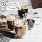 BTaT- Double Walled Glass Coffee Mugs, 12 oz, Set of 6, Glass Coffee Cups with Handle, Insulated Clear Coffee Mug for Hot and Cold Beverages, Cappuccino, Latte, Tea, Americano, Microwave Safe