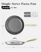 Honeycomb Stainless Steel Nonstick Frying Pan with Lid 10 Inch, Induction Cooktop Compatible Skillet, PFOA-Free Scratch-Proof, Dishwasher & Oven Safe, Stay-Cool Handle, Gold Kitchen Cookware