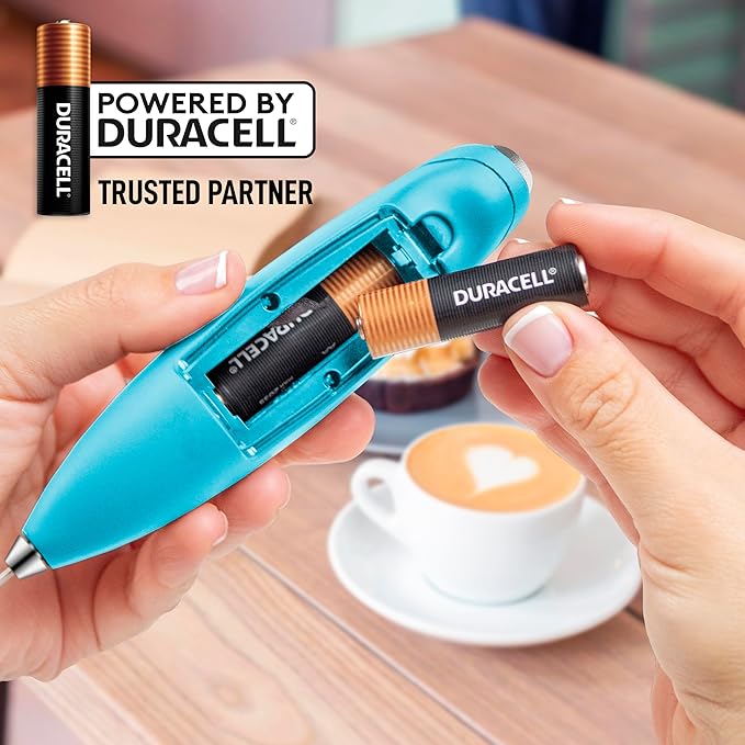 Zulay Kitchen Powerful Milk Frother Wand With 4 AA Duracell Batteries - Ultra Fast Handheld Drink Mixer - Electric Whisk Foam Maker for Coffee, Lattes, Cappuccino, Matcha & Creamer