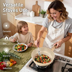 DisDelight Pots and Pans Set Non Stick, Nonstick Induction Granite Kitchen Cookware Sets, Induction Nonstick Granite Cooking Set, Induction Cookware Cooking Pan Set, Pan Sets for Cooking, Cream White