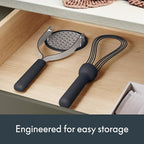 bella 2 Piece Compact Masher and Whisk Set, Fold Flat, Stainless steel and silicone, Foldable Masher, Ballon Whisk, Flat Whisk, Non-stick, Nonslip, Heat safe to 425°F, Slate