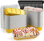 120Pcs Mini Loaf Pans with Lids and Spoons, Aluminum Foil Baking Pans, Rectangle Mini Cake Pan, Brownie Baking Cups for Picnics Party (Gold)