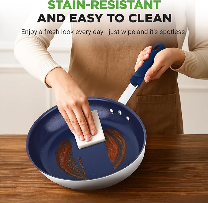 NutriChef 10'' Medium Fry Pan with Lid - Non-stick Pan with Silicone Handle, Ceramic Coating Inside
